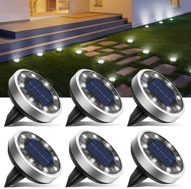 Main image of 6 Pack Solar Lights Outdoor, 8 LED Solar Ground Lights IP65 Waterproof Flat Solar Disc Light, Pathway Lights for Garden Lawn Patio Yard Path Landscape, Cool White
