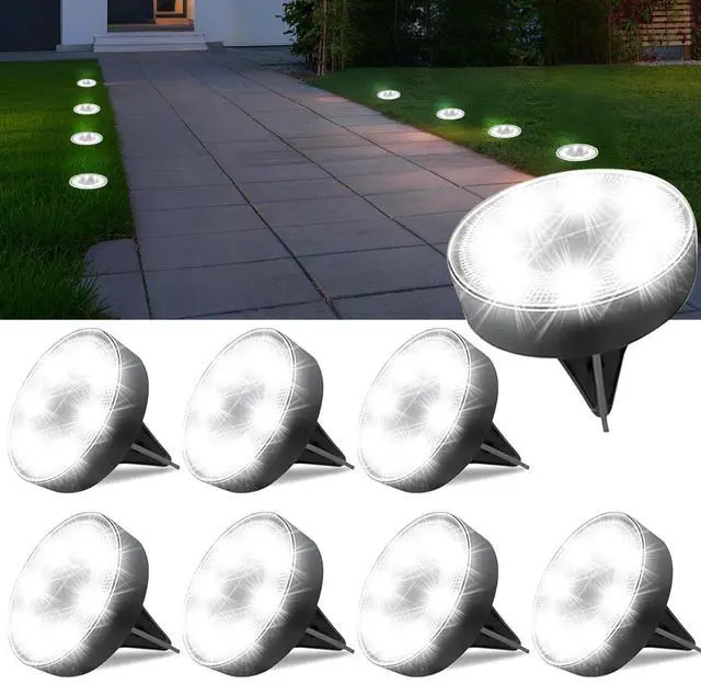 Main image of Ground Lights 8 Pack, IP68 Waterproof Solar Disc Lights for Outdoor, Flat Garden Light, In-Ground Light, Landscape Lighting for Pathway, Walkway, and Yard-8 Pcs (Cold White)