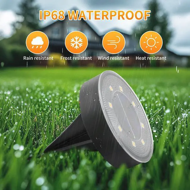 Alt view image 2 of 4 - Ground Lights 8 Pack, IP68 Waterproof Solar Disc Lights for Outdoor, Flat Garden Light, In-Ground Light, Landscape Lighting for Pathway, Walkway, and Yard-8 Pcs (Cold White)