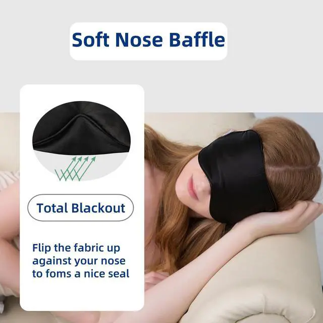 Alt view image 3 of 5 - Sleep Mask 2 Straps, Mulberry Silk, Twin Thin Elastic Bands Stay Put All Night, Smooth Eye Mask Two Adjustable Head Strings and Nose Baffle