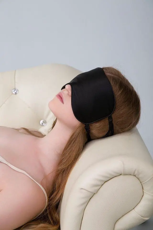 Alt view image 4 of 5 - Sleep Mask 2 Straps, Mulberry Silk, Twin Thin Elastic Bands Stay Put All Night, Smooth Eye Mask Two Adjustable Head Strings and Nose Baffle