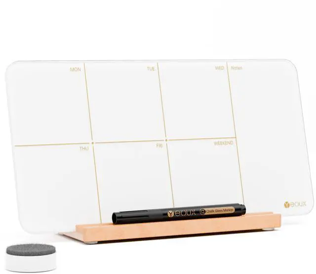 Main image of Desktop Glass Weekly Planner Whiteboard with Detachable Wood Stand,Small Portable Dry Erase Calendar to Do List White Board 12x6" for Office, Home, Schools, Marker&Eraser Included, Yeoux