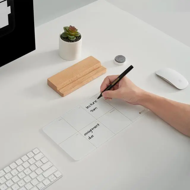 Alt view image 2 of 7 - Desktop Glass Weekly Planner Whiteboard with Detachable Wood Stand,Small Portable Dry Erase Calendar to Do List White Board 12x6" for Office, Home, Schools, Marker&Eraser Included, Yeoux