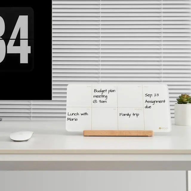 Alt view image 5 of 7 - Desktop Glass Weekly Planner Whiteboard with Detachable Wood Stand,Small Portable Dry Erase Calendar to Do List White Board 12x6" for Office, Home, Schools, Marker&Eraser Included, Yeoux