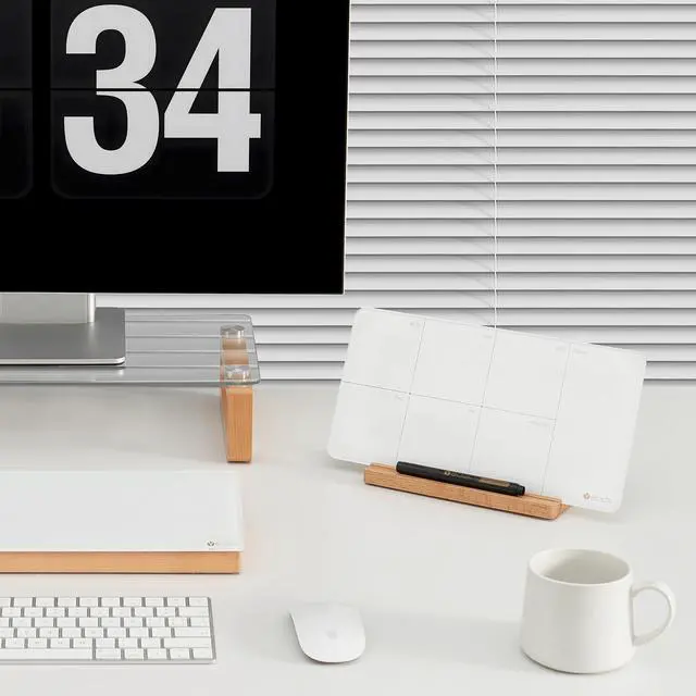 Alt view image 6 of 7 - Desktop Glass Weekly Planner Whiteboard with Detachable Wood Stand,Small Portable Dry Erase Calendar to Do List White Board 12x6" for Office, Home, Schools, Marker&Eraser Included, Yeoux