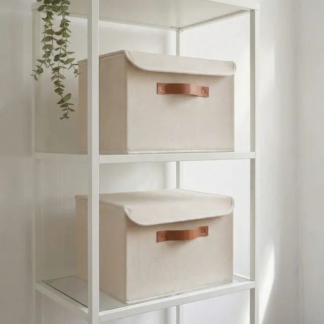 Main image of Linen Storage Boxes with Lids - Large Set of 2 Organizer Bins