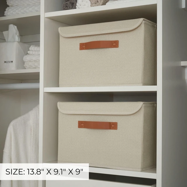 Alt view image 2 of 7 - Linen Storage Boxes with Lids - Large Set of 2 Organizer Bins