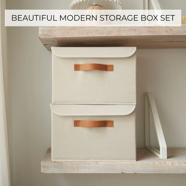 Alt view image 3 of 7 - Linen Storage Boxes with Lids - Large Set of 2 Organizer Bins