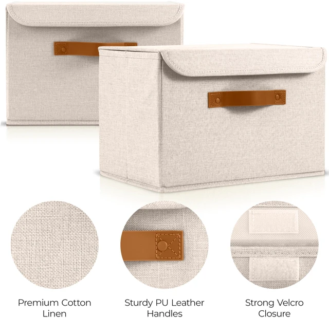 Alt view image 4 of 7 - Linen Storage Boxes with Lids - Large Set of 2 Organizer Bins