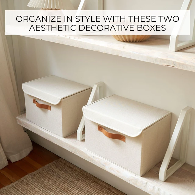 Alt view image 5 of 7 - Linen Storage Boxes with Lids - Large Set of 2 Organizer Bins