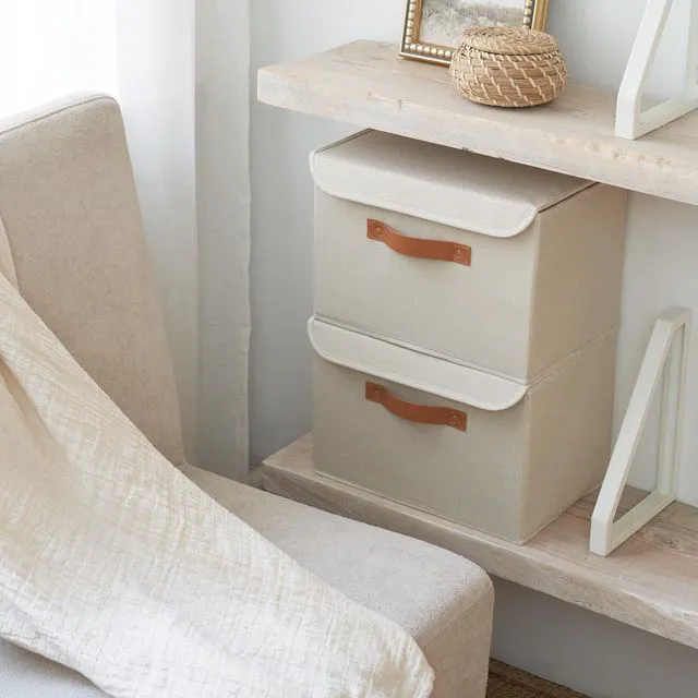Alt view image 7 of 7 - Linen Storage Boxes with Lids - Large Set of 2 Organizer Bins