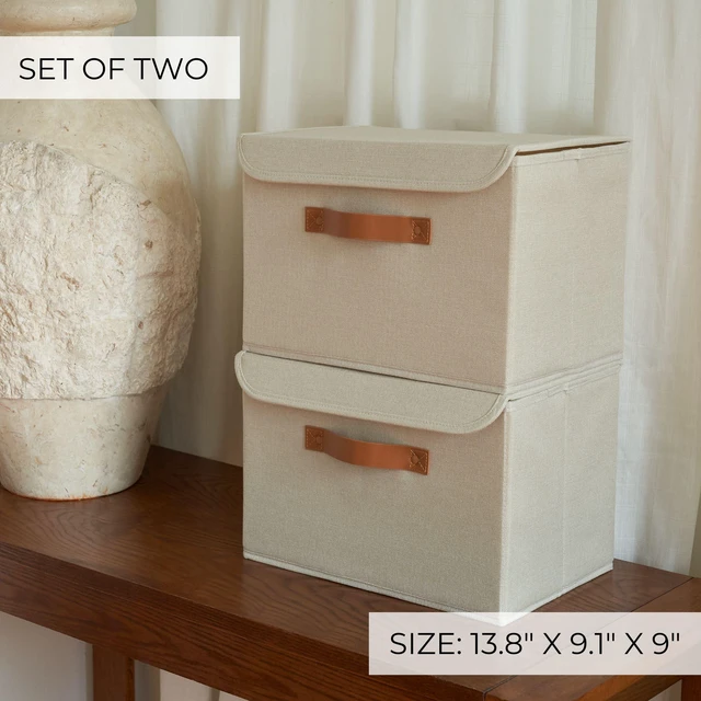 Alt view image 6 of 7 - Linen Storage Boxes with Lids - Large Set of 2 Organizer Bins