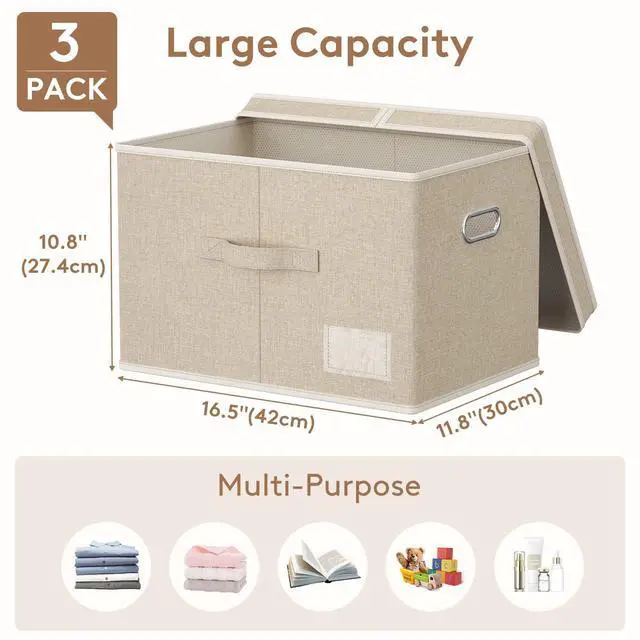 Alt view image 2 of 7 - Fabric Foldable Storage Bins with Lids and Handles,34.5L,3 Pack