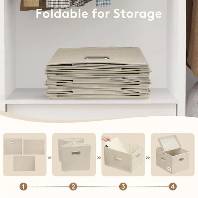 Alt view image 6 of 7 - Fabric Foldable Storage Bins with Lids and Handles,34.5L,3 Pack