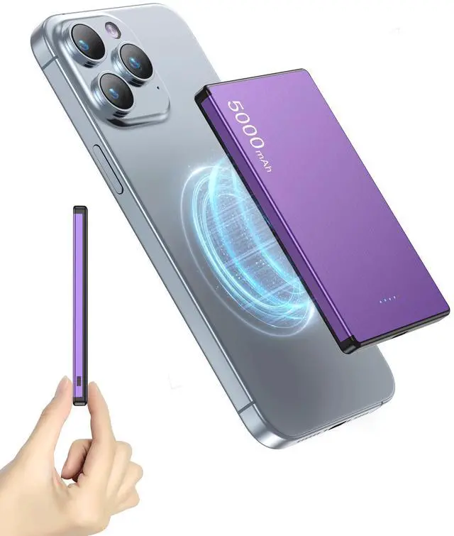 Main image of Wireless Portable Charger,5000mAh Slim Magnetic Power Bank Phone Charger with USB-C Cable, PD 20W Fast Charging Mag-Safe Battery Pack Travel Charger for Phone 17 16 15 14 13 Pro Max(Purple)