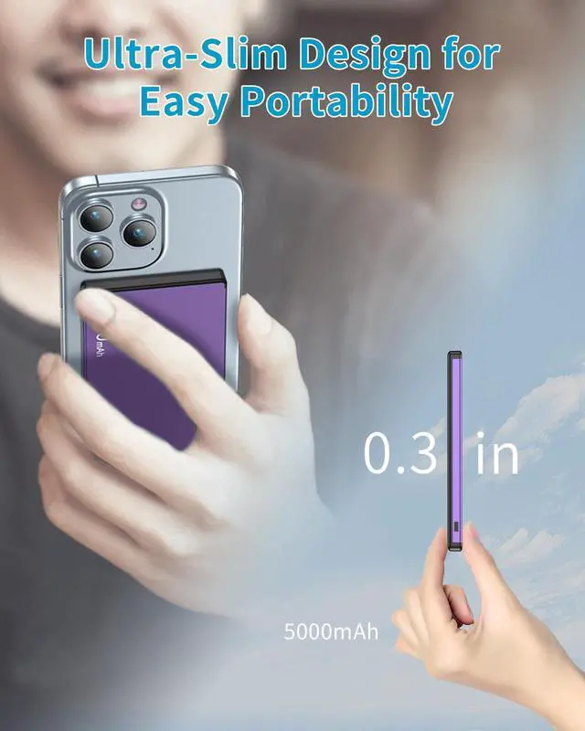 Alt view image 3 of 7 - Wireless Portable Charger,5000mAh Slim Magnetic Power Bank Phone Charger with USB-C Cable, PD 20W Fast Charging Mag-Safe Battery Pack Travel Charger for Phone 17 16 15 14 13 Pro Max(Purple)