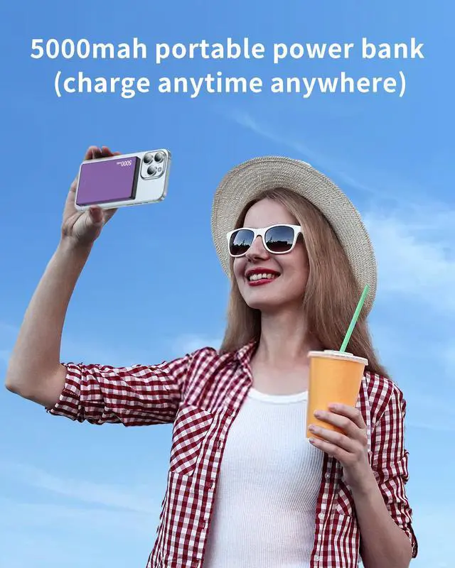 Alt view image 6 of 7 - Wireless Portable Charger,5000mAh Slim Magnetic Power Bank Phone Charger with USB-C Cable, PD 20W Fast Charging Mag-Safe Battery Pack Travel Charger for Phone 17 16 15 14 13 Pro Max(Purple)
