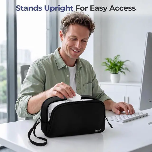 Alt view image 6 of 7 - Travel Cable Organizer - Lightweight Water Resistant Dual-Layer Tech Pouch with Wrist Strap 9 Compartments Electronic Organizer Travel Case for Charger Cord Hard Drive,Large,Black