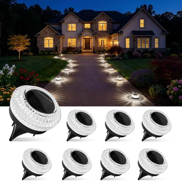 Main image of Solar Ground Lights Outdoor, 8 Pack 2.8 inch Solar Powered Pathway Lights IP67 Waterproof Anti Glare Diamond Solar Garden Lights Landscape Lighting for Patio Yard Deck Walkway, Cold White