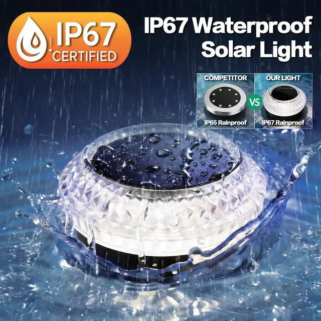 Alt view image 2 of 7 - Solar Ground Lights Outdoor, 8 Pack 2.8 inch Solar Powered Pathway Lights IP67 Waterproof Anti Glare Diamond Solar Garden Lights Landscape Lighting for Patio Yard Deck Walkway, Cold White