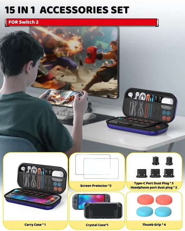 Alt view image 3 of 7 - Switch 2 Accessories Bundle for Nintendo Switch 2 2025(All in One Case Kit)
