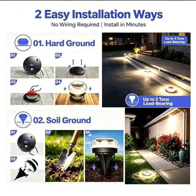 Alt view image 6 of 7 - Solar Driveway Lights 8 Pack, Solar Walkway Lights Outdoor IP67 Waterproof, Solar Ground Lights Lighting for Yard Path Step Sidewalk Stair PathwayWarm White