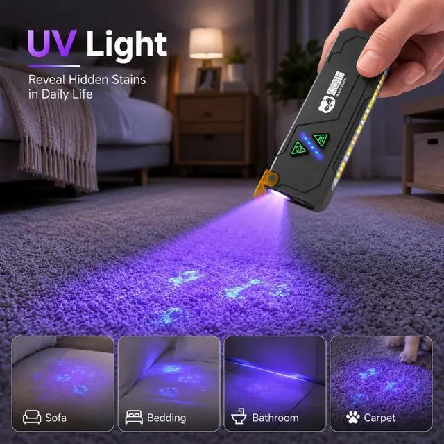 Alt view image 4 of 7 - Rechargeable,UV Blacklight Flashlights,Pocket Small Led Flash Lights with Magnetic Base,Clip and Yellow Filter,7-Color RGB Side Light USB-C Flash Lights for Emergency Camping Home