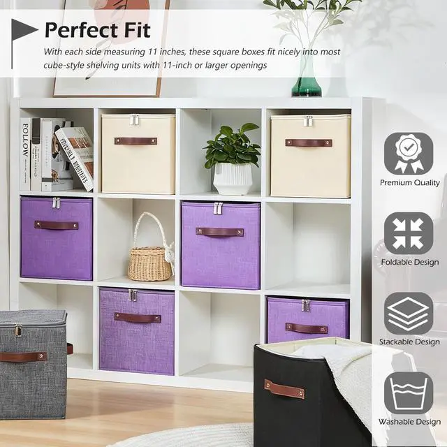 Alt view image 2 of 7 - 2PCS Storage Cubes with Lids Cotton Linen Fabric Bins Boxes