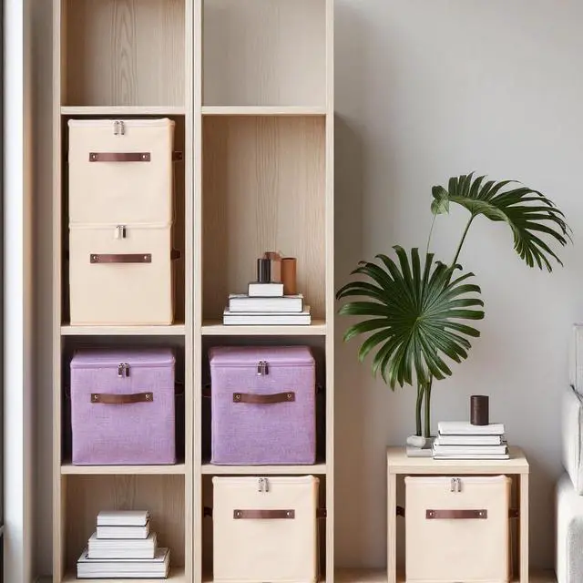 Alt view image 6 of 7 - 2PCS Storage Cubes with Lids Cotton Linen Fabric Bins Boxes