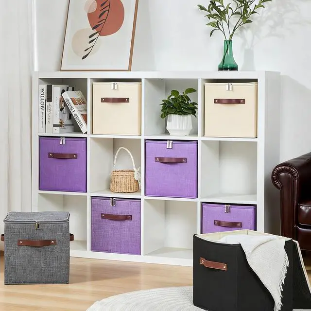 Alt view image 7 of 7 - 2PCS Storage Cubes with Lids Cotton Linen Fabric Bins Boxes