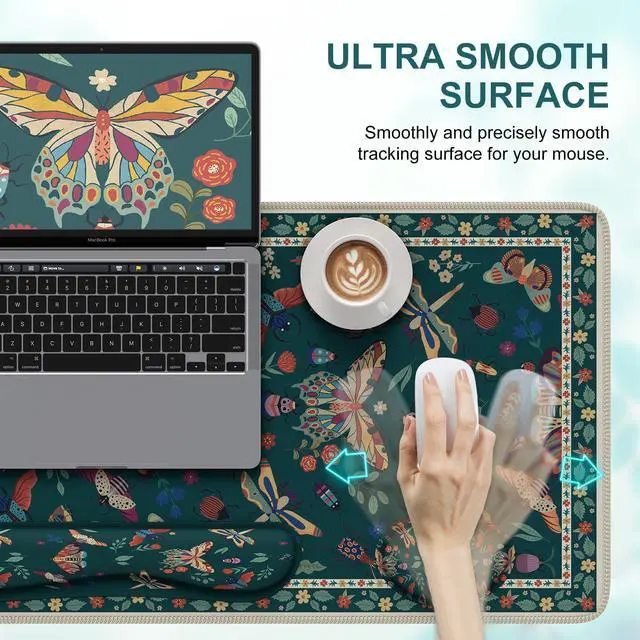 Alt view image 4 of 7 - Large Mouse pad for Desk, Computer Desk Mat, 3Pcs XXL Keyboard and Mouse Pad + Keyboard Wrist Rest, Desk Matt for Desktop, Easy Typing Pain Relief Ultra Thick Mousepad Keyboard Mat(Green)