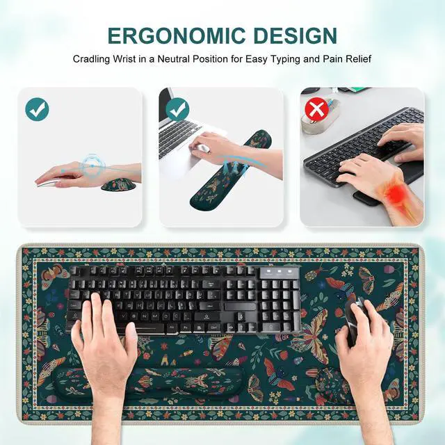 Alt view image 3 of 7 - Large Mouse pad for Desk, Computer Desk Mat, 3Pcs XXL Keyboard and Mouse Pad + Keyboard Wrist Rest, Desk Matt for Desktop, Easy Typing Pain Relief Ultra Thick Mousepad Keyboard Mat(Green)
