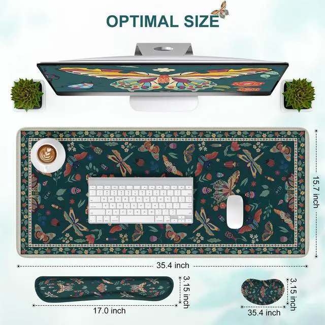 Alt view image 2 of 7 - Large Mouse pad for Desk, Computer Desk Mat, 3Pcs XXL Keyboard and Mouse Pad + Keyboard Wrist Rest, Desk Matt for Desktop, Easy Typing Pain Relief Ultra Thick Mousepad Keyboard Mat(Green)