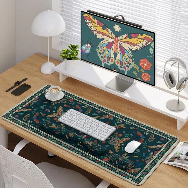 Alt view image 6 of 7 - Large Mouse pad for Desk, Computer Desk Mat, 3Pcs XXL Keyboard and Mouse Pad + Keyboard Wrist Rest, Desk Matt for Desktop, Easy Typing Pain Relief Ultra Thick Mousepad Keyboard Mat(Green)
