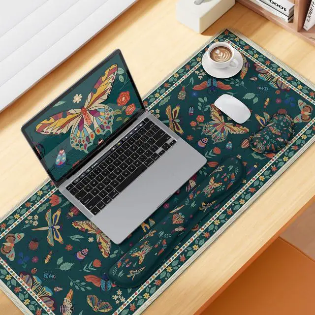 Alt view image 7 of 7 - Large Mouse pad for Desk, Computer Desk Mat, 3Pcs XXL Keyboard and Mouse Pad + Keyboard Wrist Rest, Desk Matt for Desktop, Easy Typing Pain Relief Ultra Thick Mousepad Keyboard Mat(Green)
