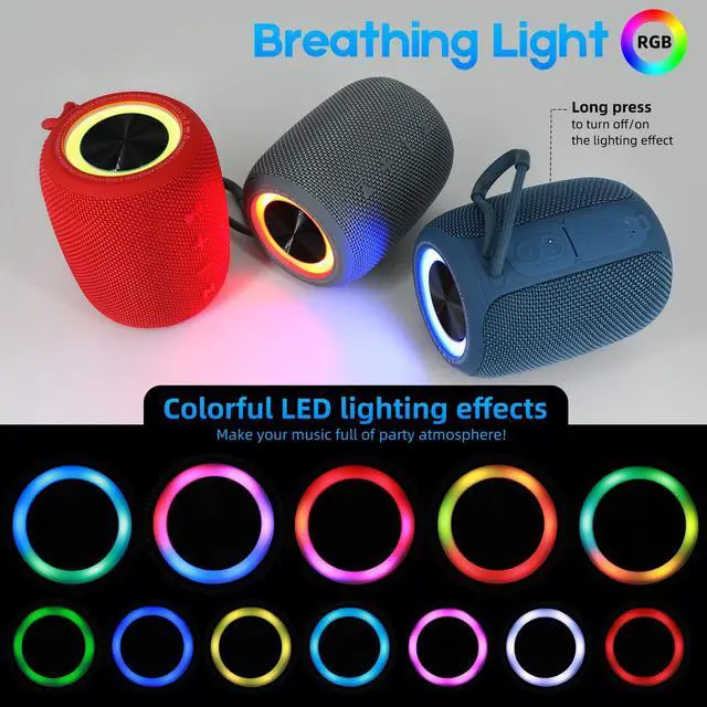 Alt view image 3 of 7 - Portable Bluetooth Speaker, BT5.3 Wireless Speaker 20W Bass Diaphragms with Multi LED Light Dynamic Modes, IPX6 Waterproof 16H Playtime supports FM Mode, TF, USB for Home, Cycling, Outdoor, Beach
