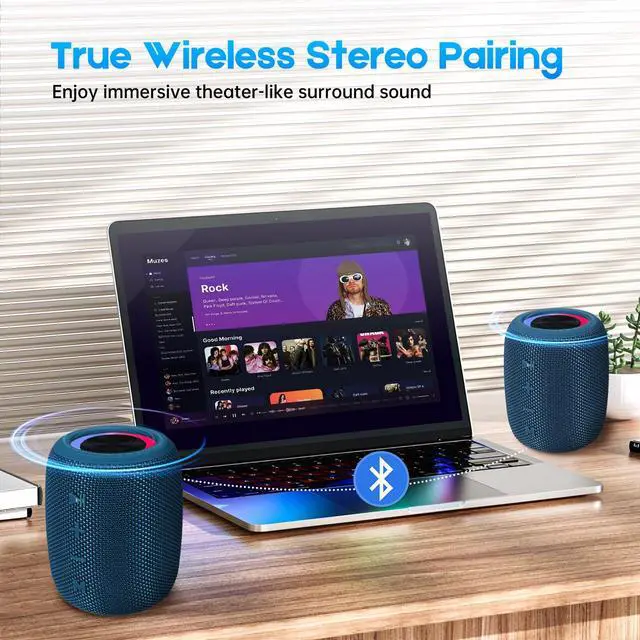 Alt view image 7 of 7 - Portable Bluetooth Speaker, BT5.3 Wireless Speaker 20W Bass Diaphragms with Multi LED Light Dynamic Modes, IPX6 Waterproof 16H Playtime supports FM Mode, TF, USB for Home, Cycling, Outdoor, Beach