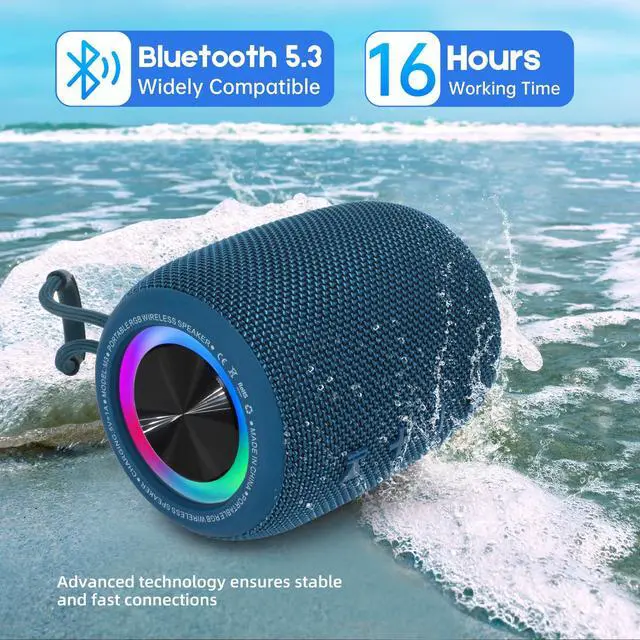 Alt view image 4 of 7 - Portable Bluetooth Speaker, BT5.3 Wireless Speaker 20W Bass Diaphragms with Multi LED Light Dynamic Modes, IPX6 Waterproof 16H Playtime supports FM Mode, TF, USB for Home, Cycling, Outdoor, Beach
