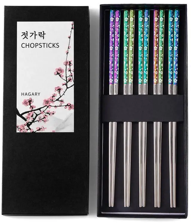 Main image of Cherry Blossom Rainbow Chopsticks Metal Chopsticks Reusable Designed In Korea Japanese Style Stainless Steel 316 18/10 Non-Slip Dishwasher Safe (5 Pairs)