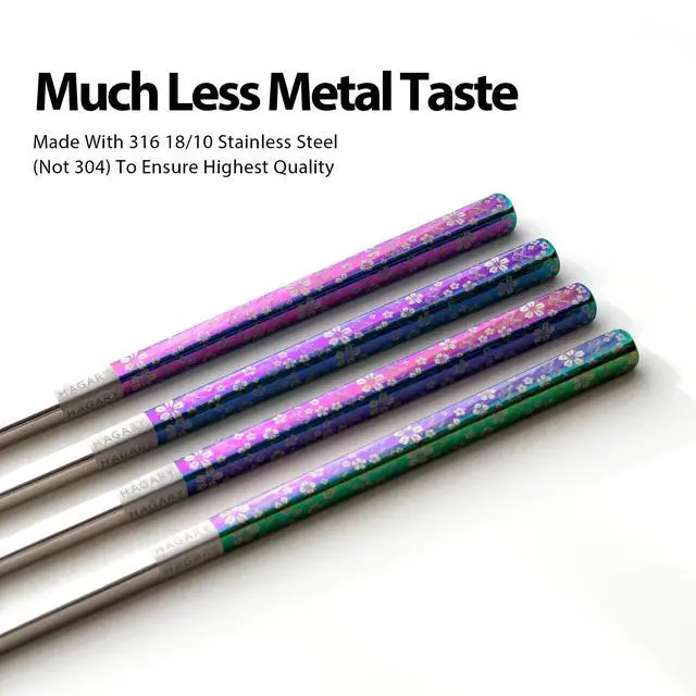 Alt view image 4 of 7 - Cherry Blossom Rainbow Chopsticks Metal Chopsticks Reusable Designed In Korea Japanese Style Stainless Steel 316 18/10 Non-Slip Dishwasher Safe (5 Pairs)