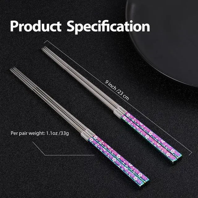 Alt view image 6 of 7 - Cherry Blossom Rainbow Chopsticks Metal Chopsticks Reusable Designed In Korea Japanese Style Stainless Steel 316 18/10 Non-Slip Dishwasher Safe (5 Pairs)