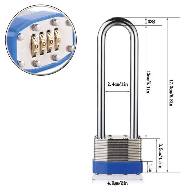 Alt view image 3 of 5 - Extra Long Shackle 4 Digit Combination Padlock