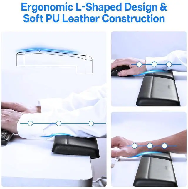 Alt view image 3 of 7 - L-Shaped Desk Edge Cushion,PU Leather,Non-Slip,Separate Design,Memory Foam Desk Edge Support,Ergonomic Design for Long-Hour Work(11.8 * 3.9 inch 2-Piece Set of Black)