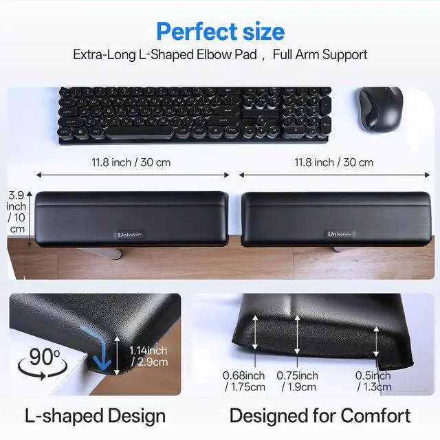 Alt view image 5 of 7 - L-Shaped Desk Edge Cushion,PU Leather,Non-Slip,Separate Design,Memory Foam Desk Edge Support,Ergonomic Design for Long-Hour Work(11.8 * 3.9 inch 2-Piece Set of Black)