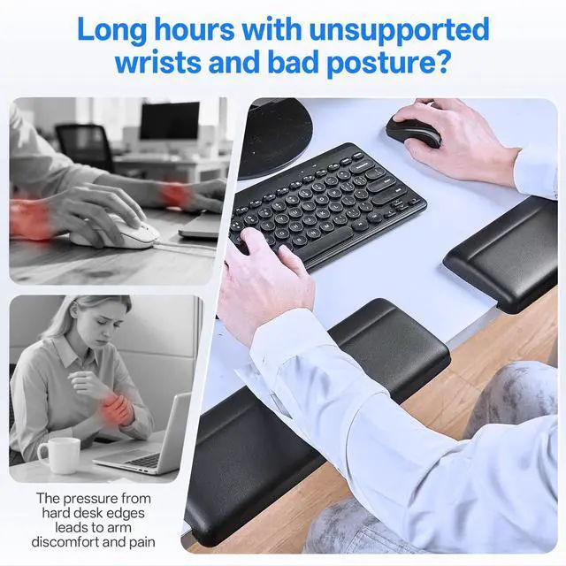 Alt view image 2 of 7 - L-Shaped Desk Edge Cushion,PU Leather,Non-Slip,Separate Design,Memory Foam Desk Edge Support,Ergonomic Design for Long-Hour Work(11.8 * 3.9 inch 2-Piece Set of Black)
