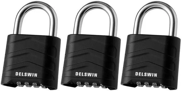 Main image of 3 Pack Large Combination Padlock - 4 Digit Resettable Combo Lock with Hardened Steel Shackle, Security Aluminum Body, Weatherproof Combination Lock for Gym Locker, Gate, Shed, Fence, School