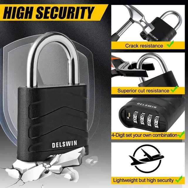 Alt view image 2 of 7 - 3 Pack Large Combination Padlock - 4 Digit Resettable Combo Lock with Hardened Steel Shackle, Security Aluminum Body, Weatherproof Combination Lock for Gym Locker, Gate, Shed, Fence, School
