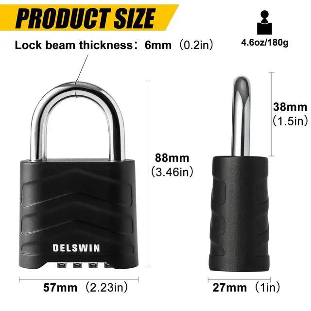 Alt view image 3 of 7 - 3 Pack Large Combination Padlock - 4 Digit Resettable Combo Lock with Hardened Steel Shackle, Security Aluminum Body, Weatherproof Combination Lock for Gym Locker, Gate, Shed, Fence, School