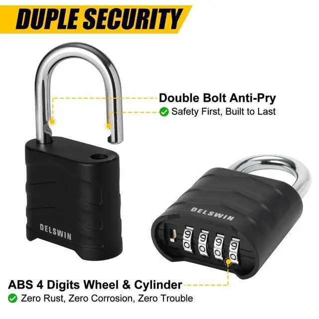 Alt view image 4 of 7 - 3 Pack Large Combination Padlock - 4 Digit Resettable Combo Lock with Hardened Steel Shackle, Security Aluminum Body, Weatherproof Combination Lock for Gym Locker, Gate, Shed, Fence, School