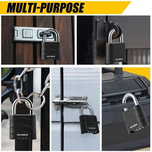 Alt view image 6 of 7 - 3 Pack Large Combination Padlock - 4 Digit Resettable Combo Lock with Hardened Steel Shackle, Security Aluminum Body, Weatherproof Combination Lock for Gym Locker, Gate, Shed, Fence, School